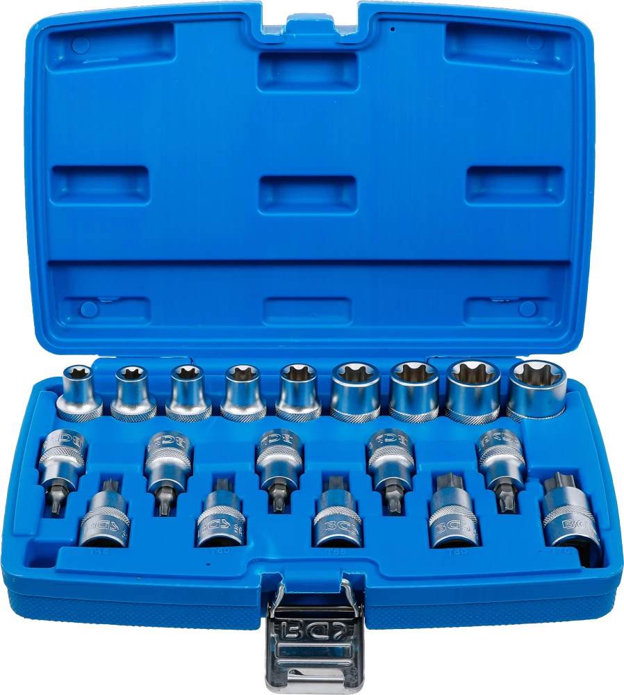 Conjunto de Encaixes Torx e Perfil E | 1/2" | T20-T70 + E10-E24 | 19 peças