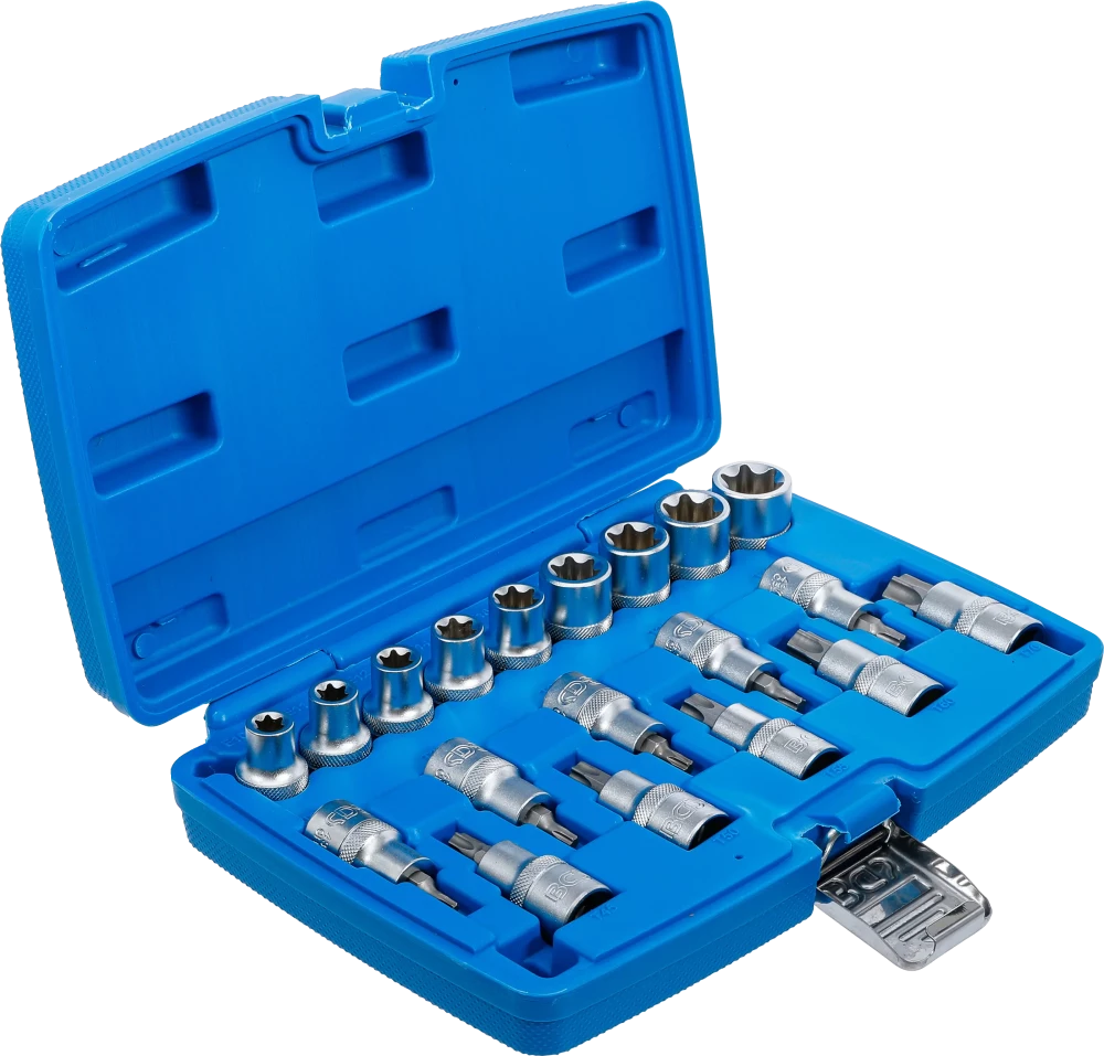 Conjunto de Encaixes Torx e Perfil E | 1/2" | T20-T70 + E10-E24 | 19 peças