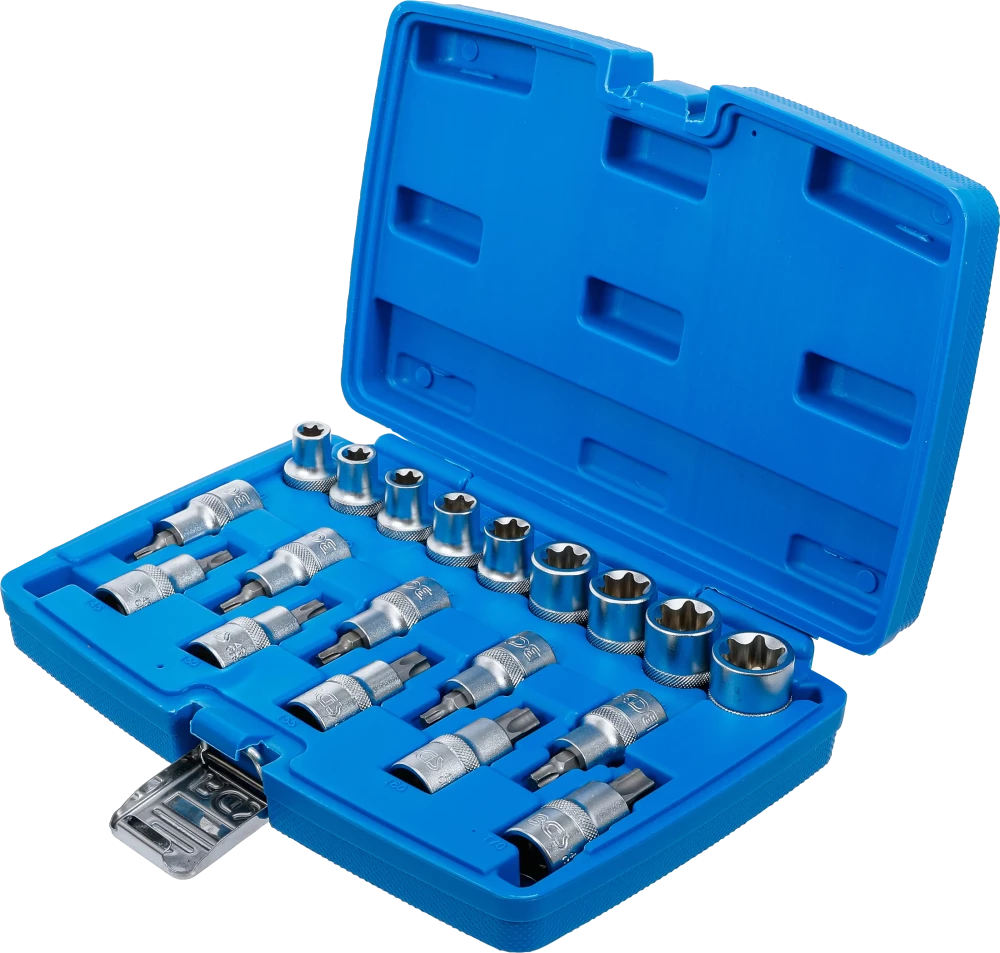 Conjunto de Encaixes Torx e Perfil E | 1/2" | T20-T70 + E10-E24 | 19 peças