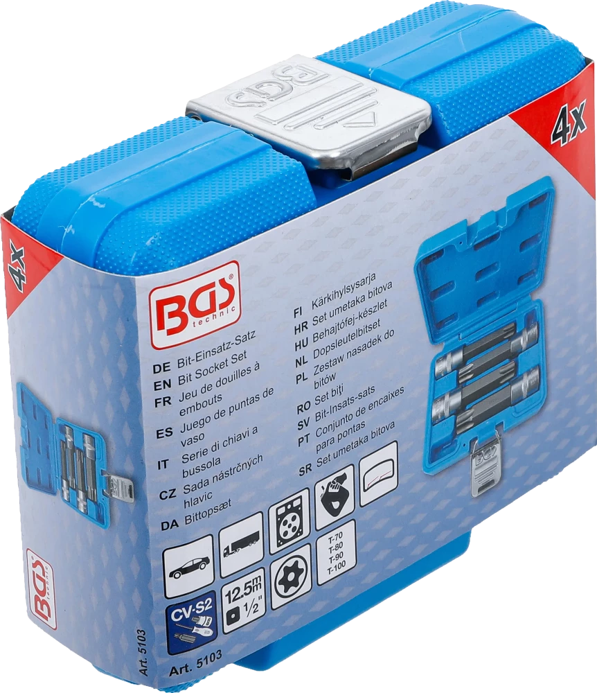 Conjunto de Encaixes Torx com Furo | 1/2" | T70 - T100 | 4 peças