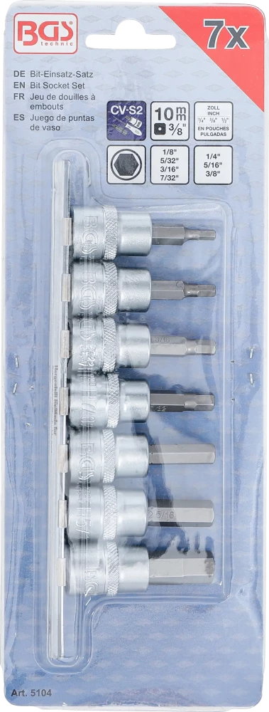 Conjunto de Encaixes para Pontas | Sextavado Interno em Polegadas | 3/8" | 7 peças