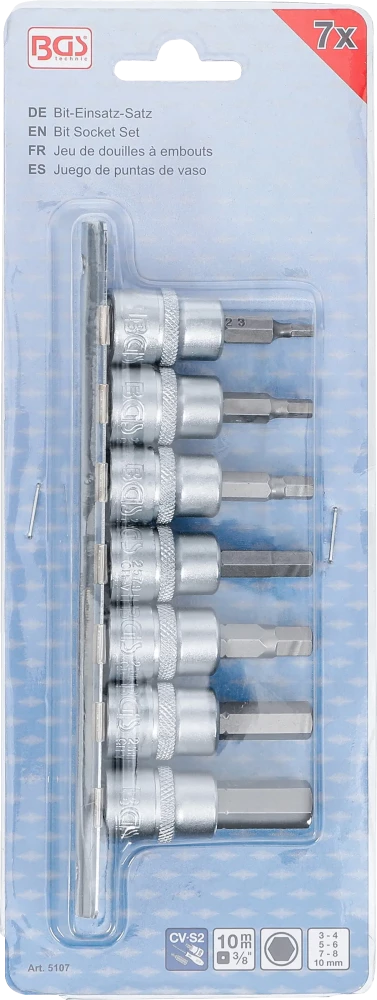 Conjunto de Encaixes para Pontas | Sextavado Interno | 3/8" | 7 peças