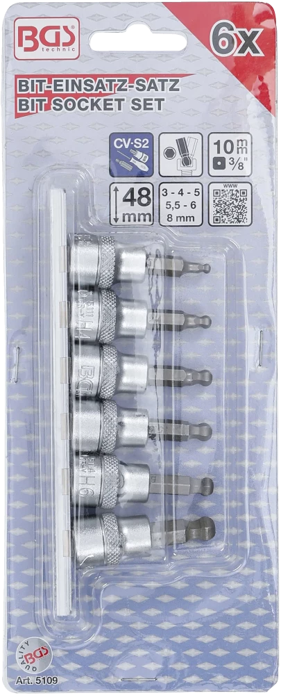 Conjunto de Encaixes para Pontas | Sextavado Interno Cabeça Esférica | 3/8" | 6 peças