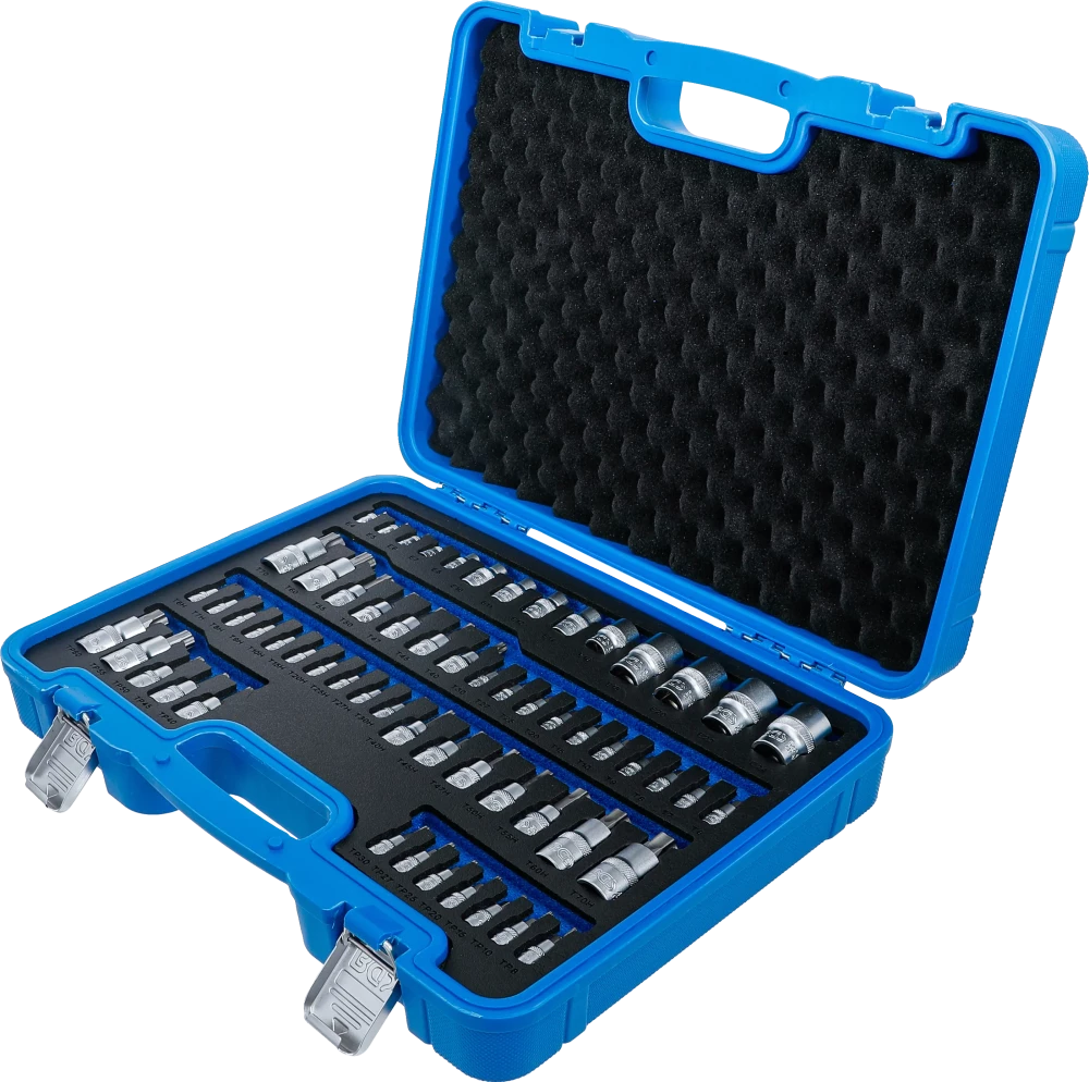Conjunto de encaixes de chaves de caixa e de encaixes de pontas | Perfil E / Perfil T (para Torx) / Perfil T (para Torx) com perfuração / Perfil TP (para Torx Plus) | 60 peças