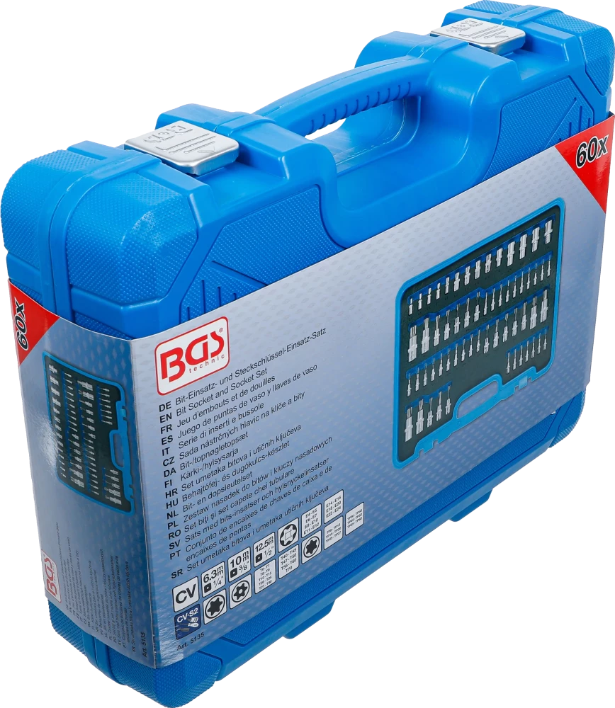 Conjunto de encaixes de chaves de caixa e de encaixes de pontas | Perfil E / Perfil T (para Torx) / Perfil T (para Torx) com perfuração / Perfil TP (para Torx Plus) | 60 peças