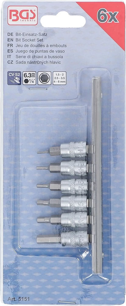 Conjunto de Encaixes para Pontas | Sextavado Interno | 1/4" | 6 peças