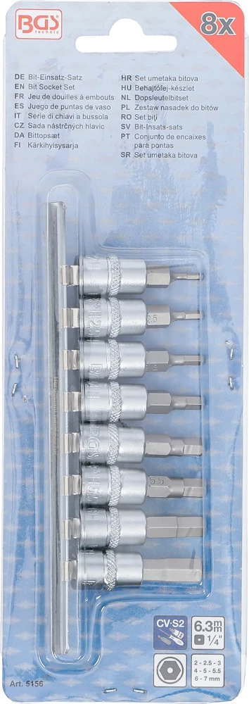 Conjunto de Encaixes para Pontas | Sextavado Interno com Furo | 1/4" | 8 peças