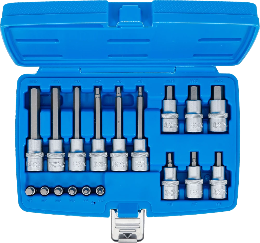 Conjunto de Encaixes para Pontas | Sextavado Interno | 1/4" + 1/2" | 18 peças