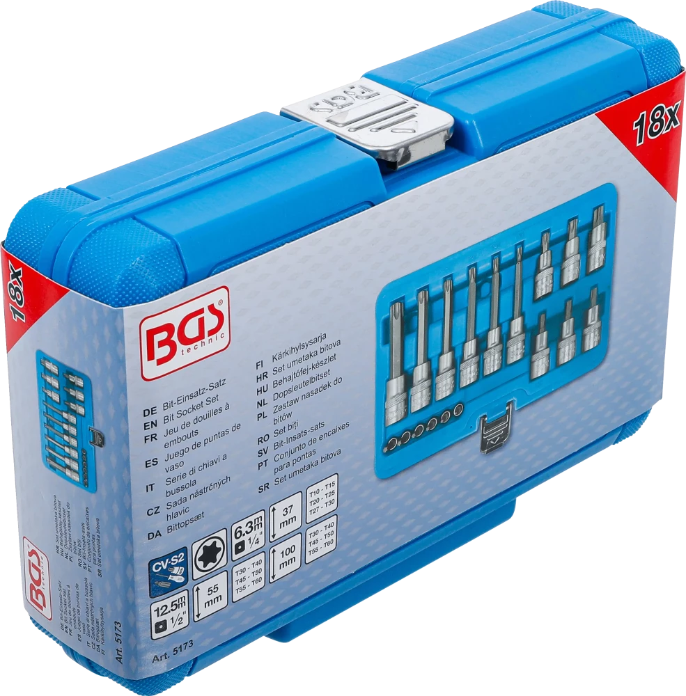 Conjunto de Encaixes Torx | 1/4" e 1/2" | T10-T60 (std + 100mm) | 18 peças