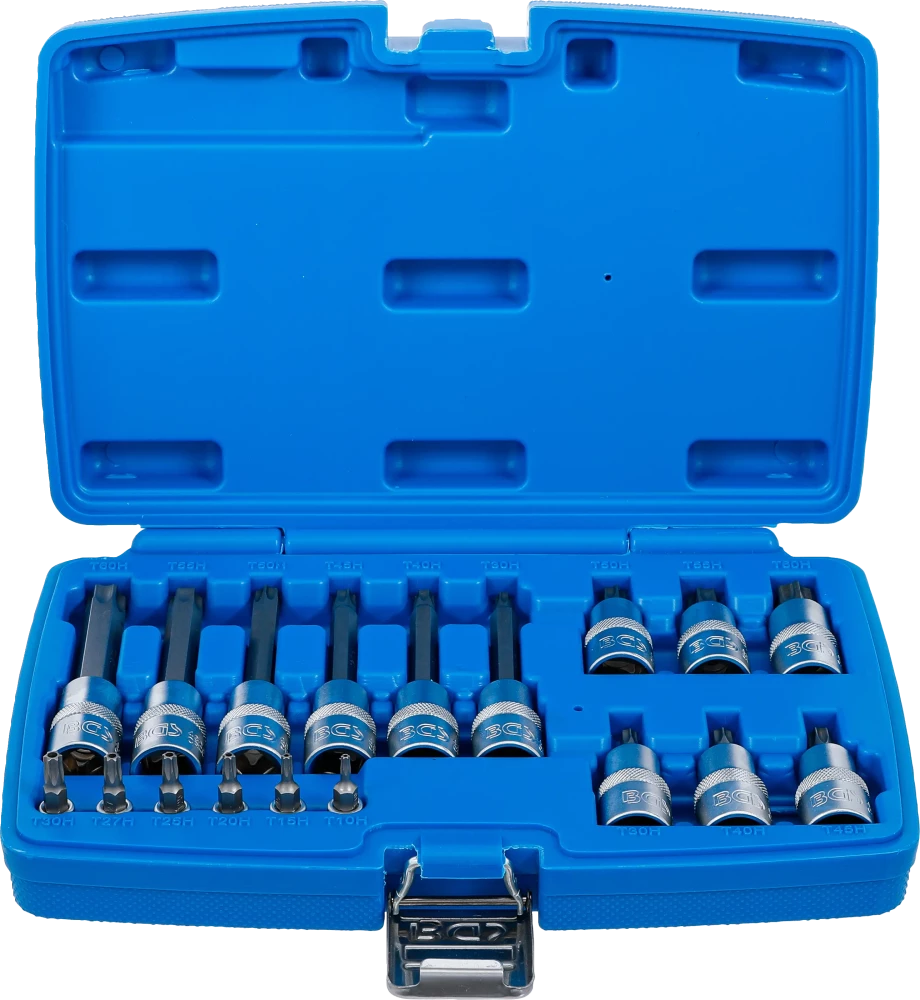 Conjunto de Encaixes Torx com Furo | 1/4" e 1/2" | T10-T60 (std + 100mm) | 18 peças