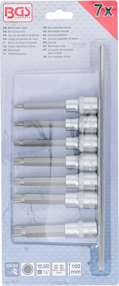 Conjunto de Encaixes para Pontas XZN | 1/2" | 100 mm | M5 - M14 | 7 peças