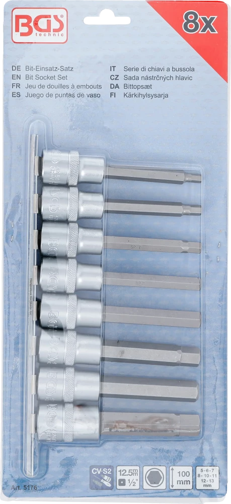 Conjunto de Encaixes para Pontas | Sextavado Interno Longo | 1/2" | 8 peças