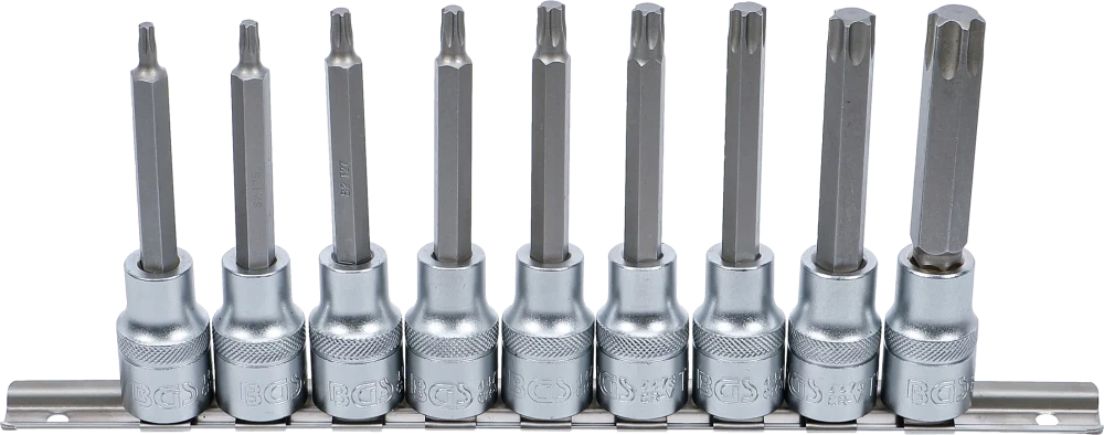 Conjunto de Encaixes Torx Longos | 1/2" | T20 - T60 | 100mm | 9 peças
