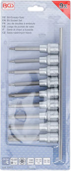 Conjunto de Encaixes Torx Longos | 1/2" | T20 - T60 | 100mm | 9 peças