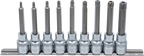 Conjunto de Encaixes Torx com Furo Longos | 1/2" | T20 - T60 | 100mm | 9 peças