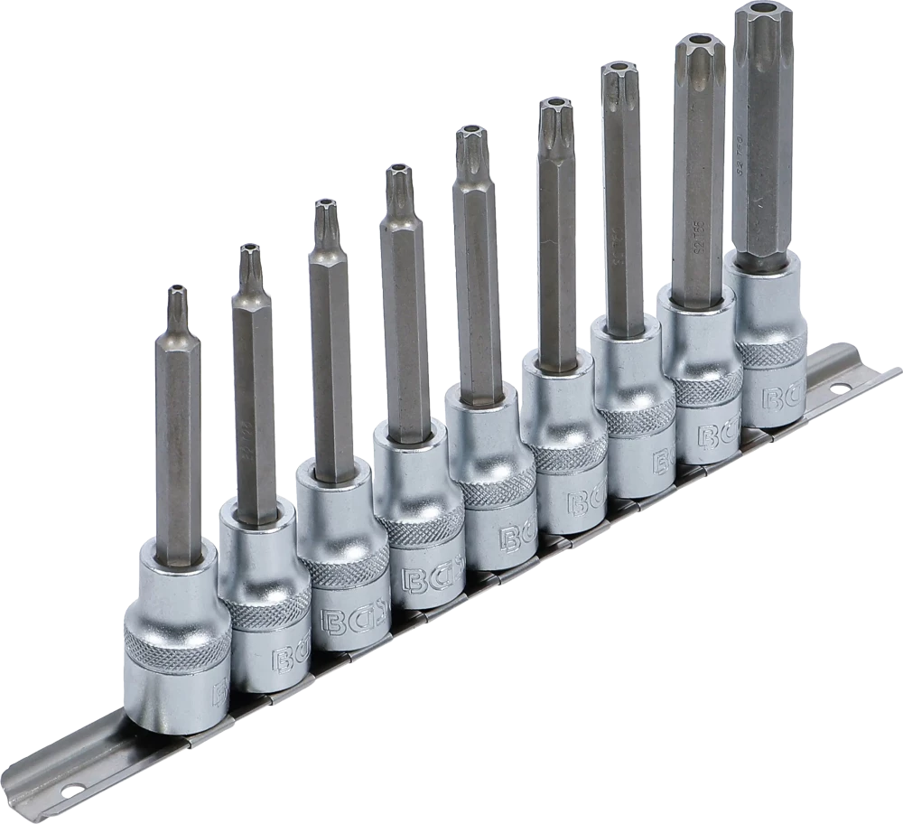 Conjunto de Encaixes Torx com Furo Longos | 1/2" | T20 - T60 | 100mm | 9 peças