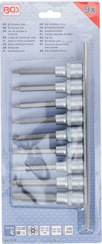Conjunto de Encaixes Torx com Furo Longos | 1/2" | T20 - T60 | 100mm | 9 peças