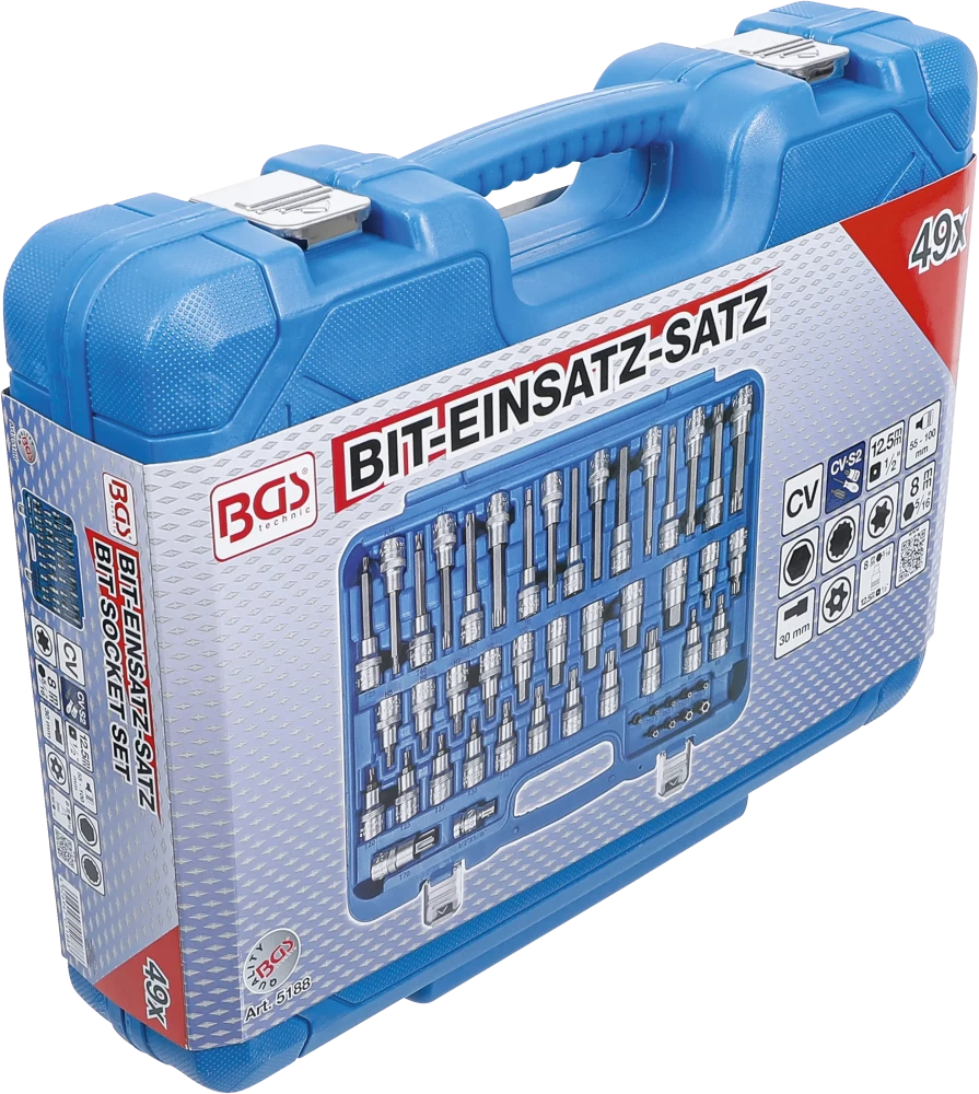 Conjunto de Encaixes para Pontas | Torx, Sextavado, XZN | 1/2" + 5/16" | 49 peças