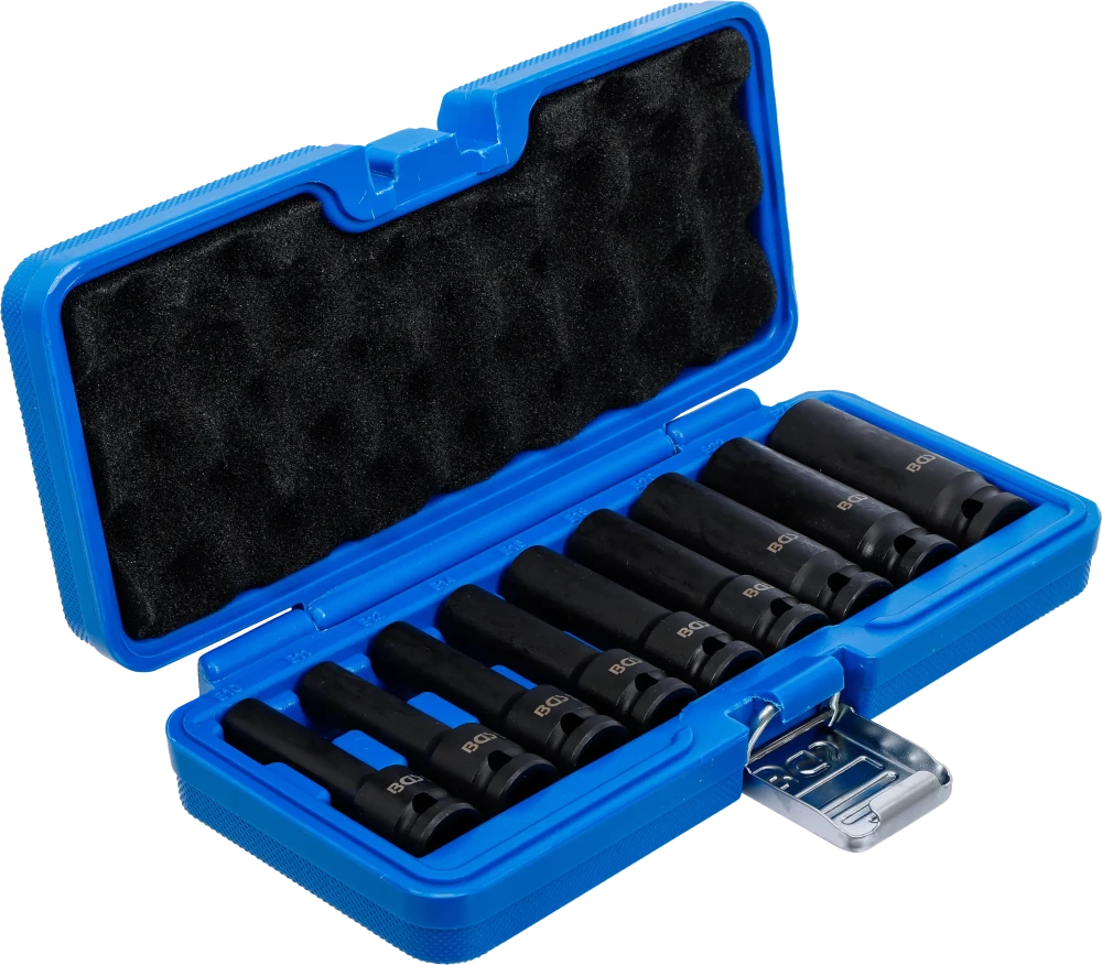 Conjunto de encaixes para chave de caixa de impacto perfil em E, fundo | Entrada de quadrado interno de 12,5 mm (1/2") | E10 - E24 | 9 peças