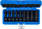 Conjunto de encaixes para chave de caixa de impacto perfil em E, fundo | Entrada de quadrado interno de 12,5 mm (1/2") | E10 - E24 | 9 peças