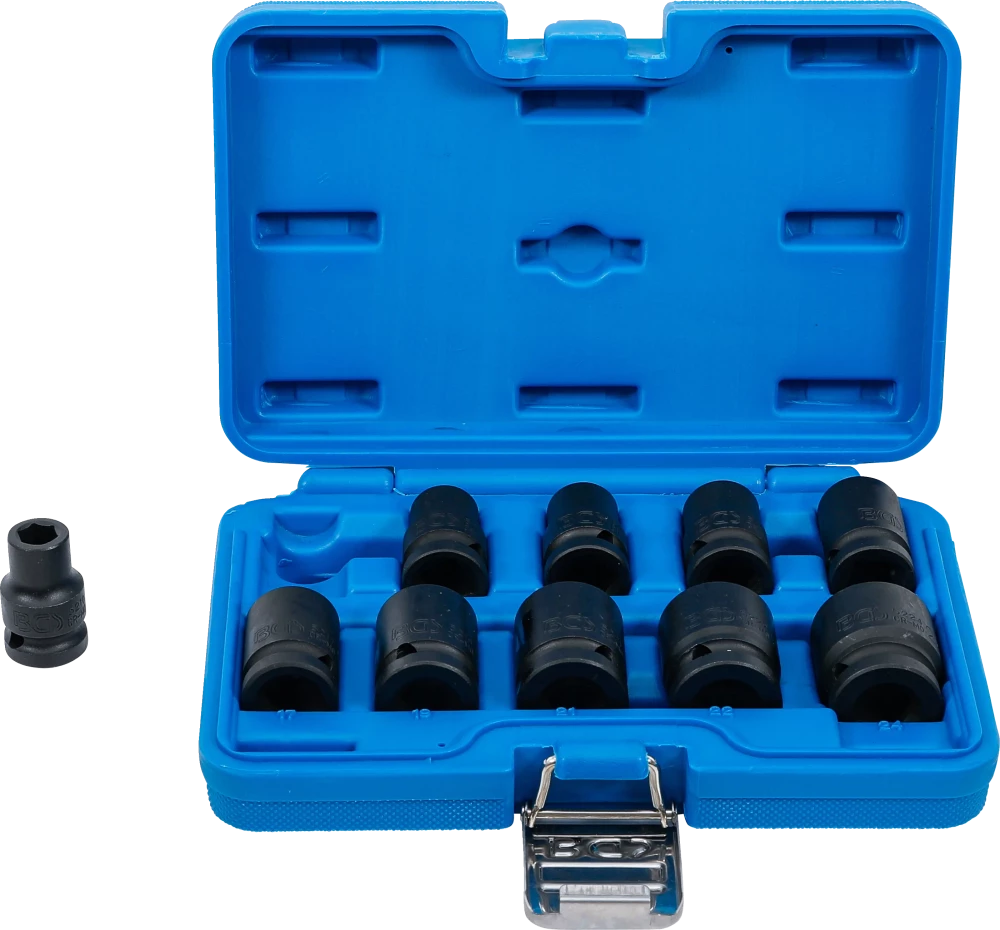 Conjunto de encaixes para chave de caixa de impacto sextavados | Entrada de quadrado interno de 12,5 mm (1/2") | 10 - 24 mm | 10 peças