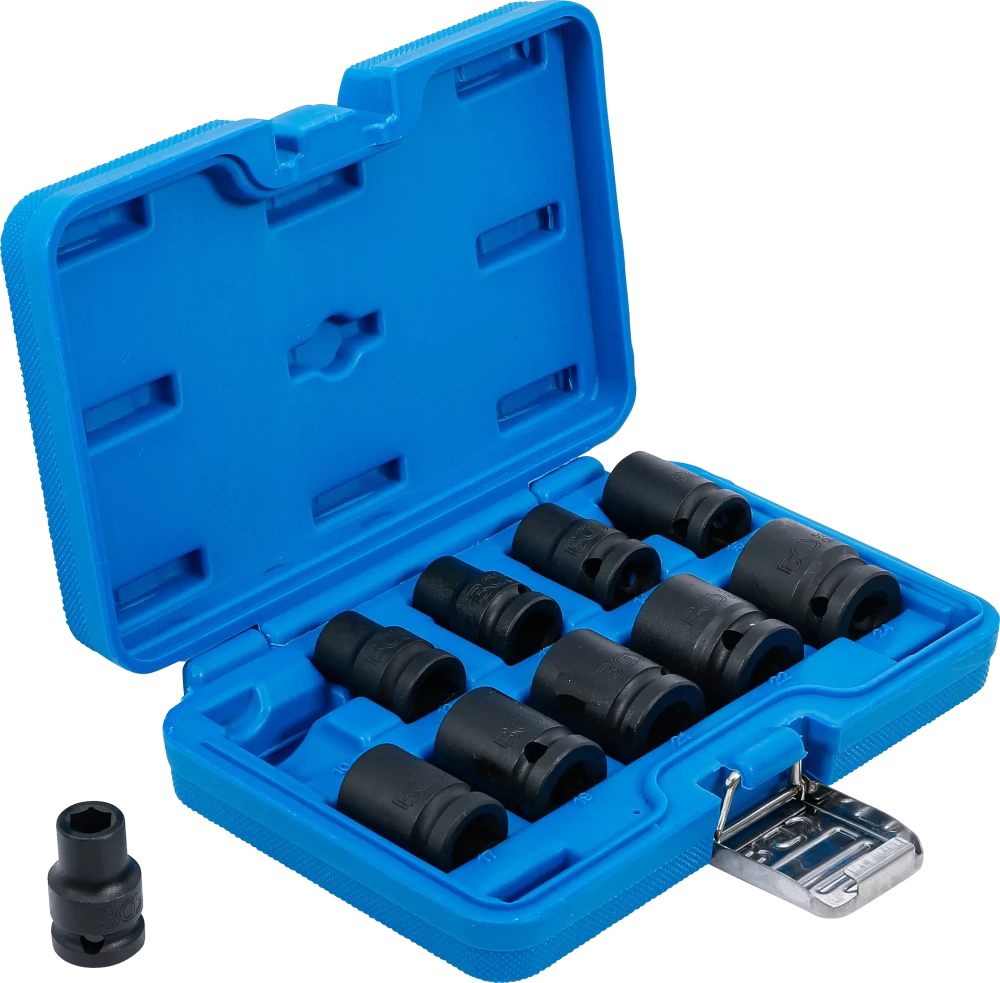 Conjunto de encaixes para chave de caixa de impacto sextavados | Entrada de quadrado interno de 12,5 mm (1/2") | 10 - 24 mm | 10 peças