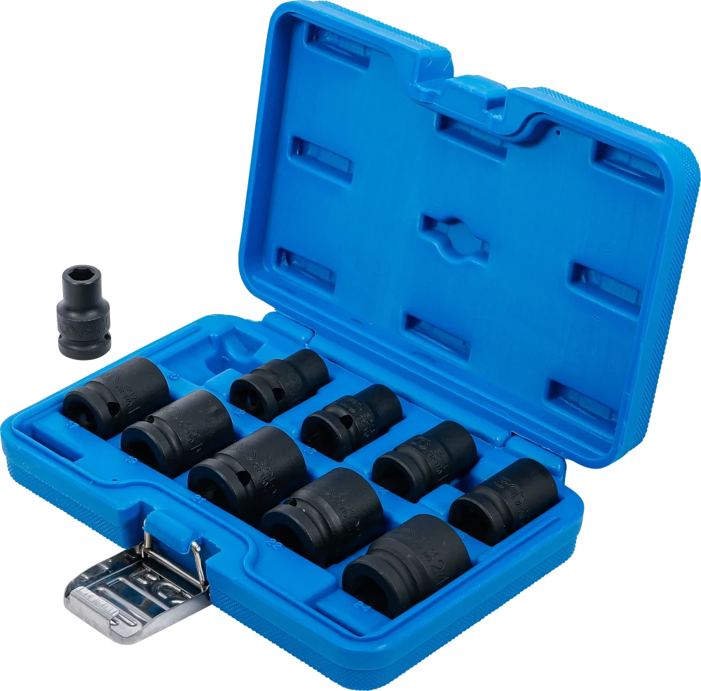 Conjunto de encaixes para chave de caixa de impacto sextavados | Entrada de quadrado interno de 12,5 mm (1/2") | 10 - 24 mm | 10 peças