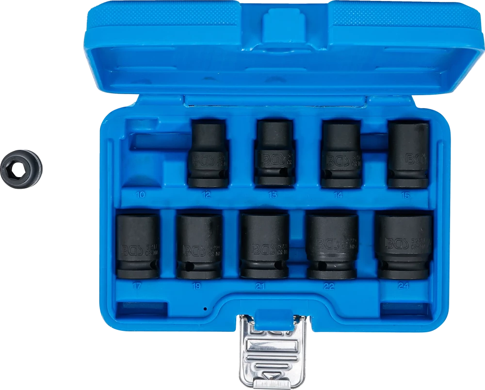 Conjunto de encaixes para chave de caixa de impacto sextavados | Entrada de quadrado interno de 12,5 mm (1/2") | 10 - 24 mm | 10 peças