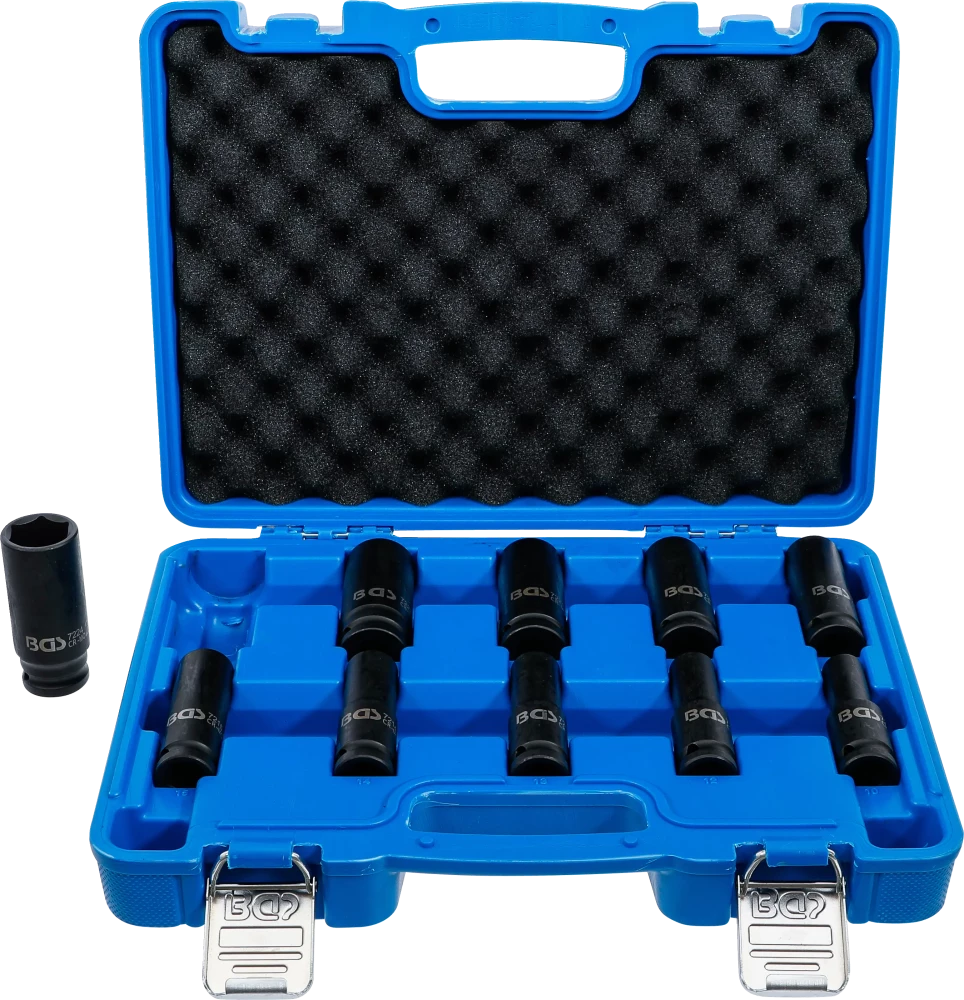 Conjunto de encaixes para chave de caixa de impacto sextavado, profundos | Entrada de quadrado interno de 12,5 mm (1/2") | 10 - 24 mm | 10 peças