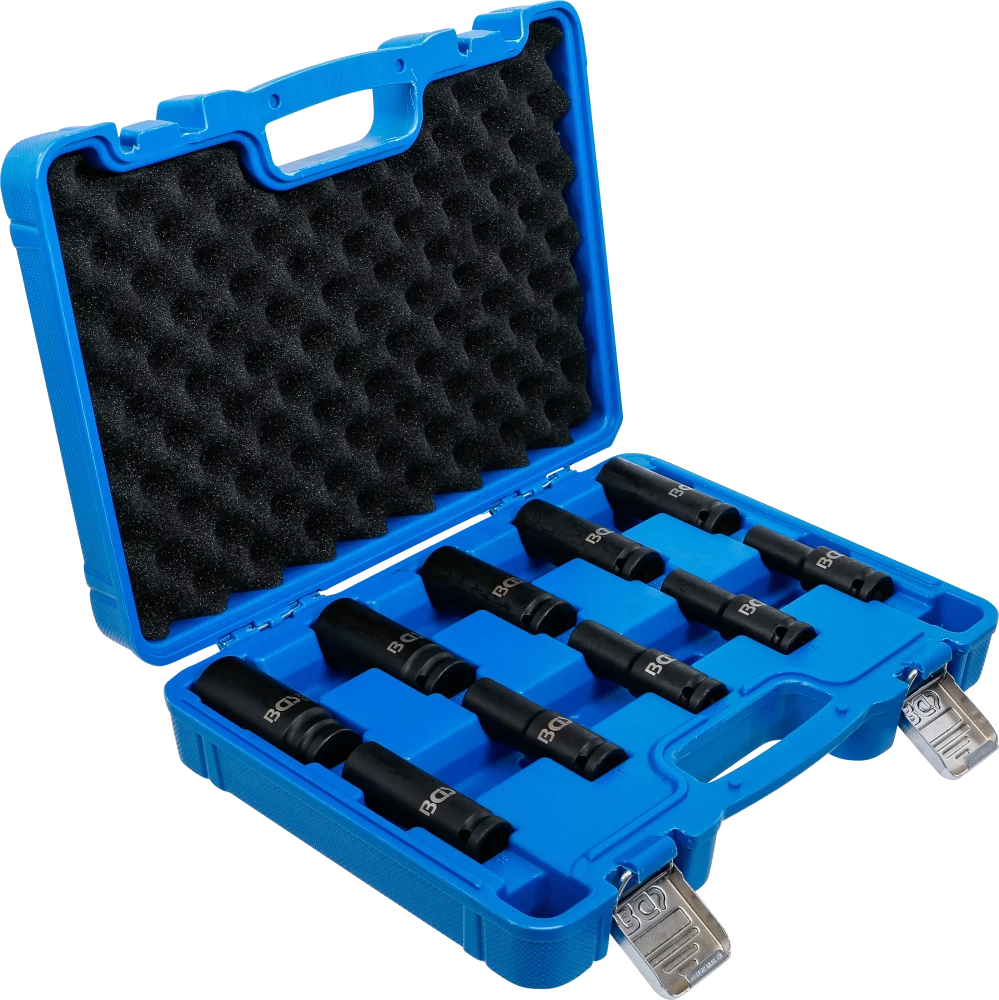 Conjunto de encaixes para chave de caixa de impacto sextavado, profundos | Entrada de quadrado interno de 12,5 mm (1/2") | 10 - 24 mm | 10 peças