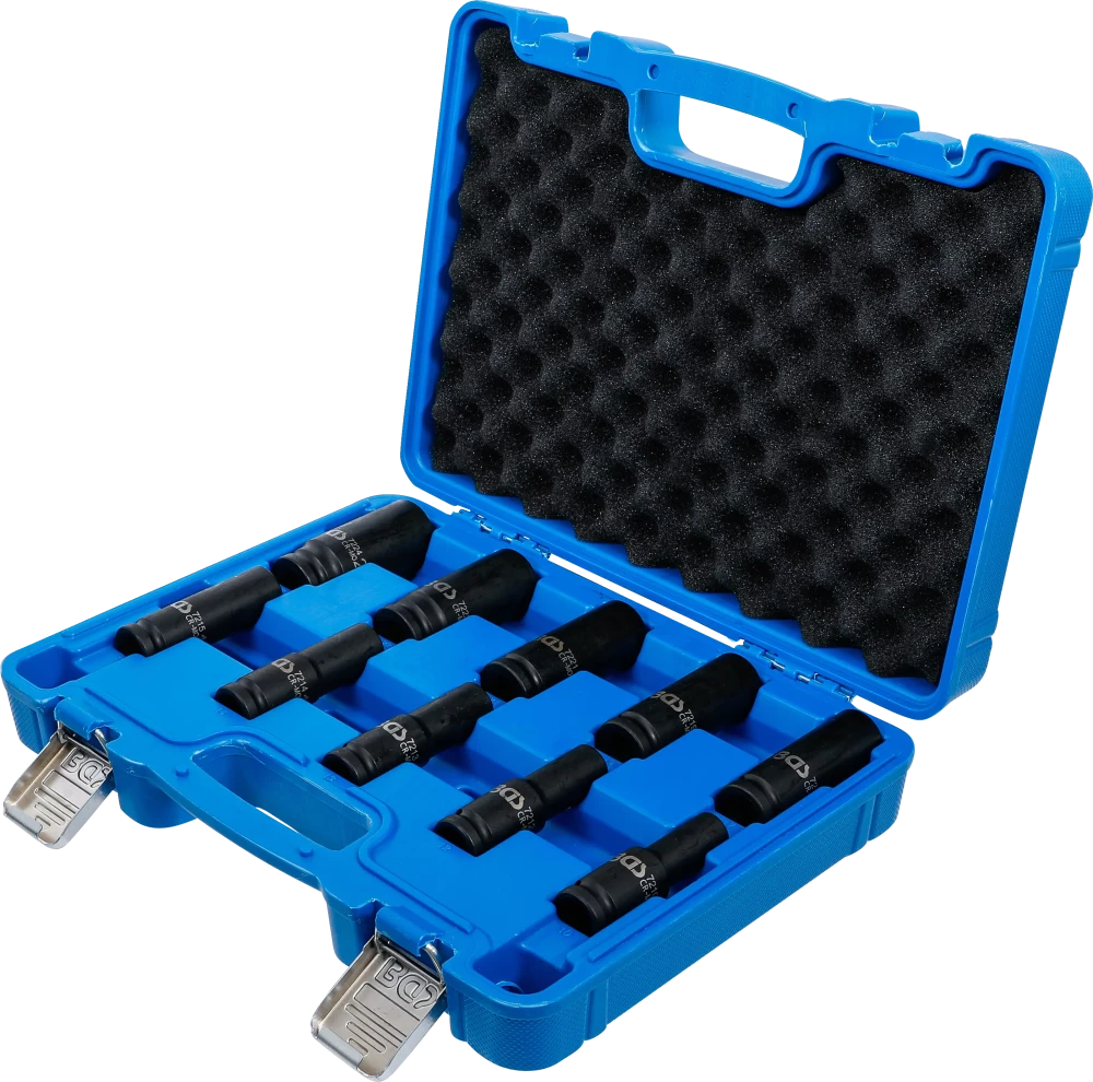 Conjunto de encaixes para chave de caixa de impacto sextavado, profundos | Entrada de quadrado interno de 12,5 mm (1/2") | 10 - 24 mm | 10 peças