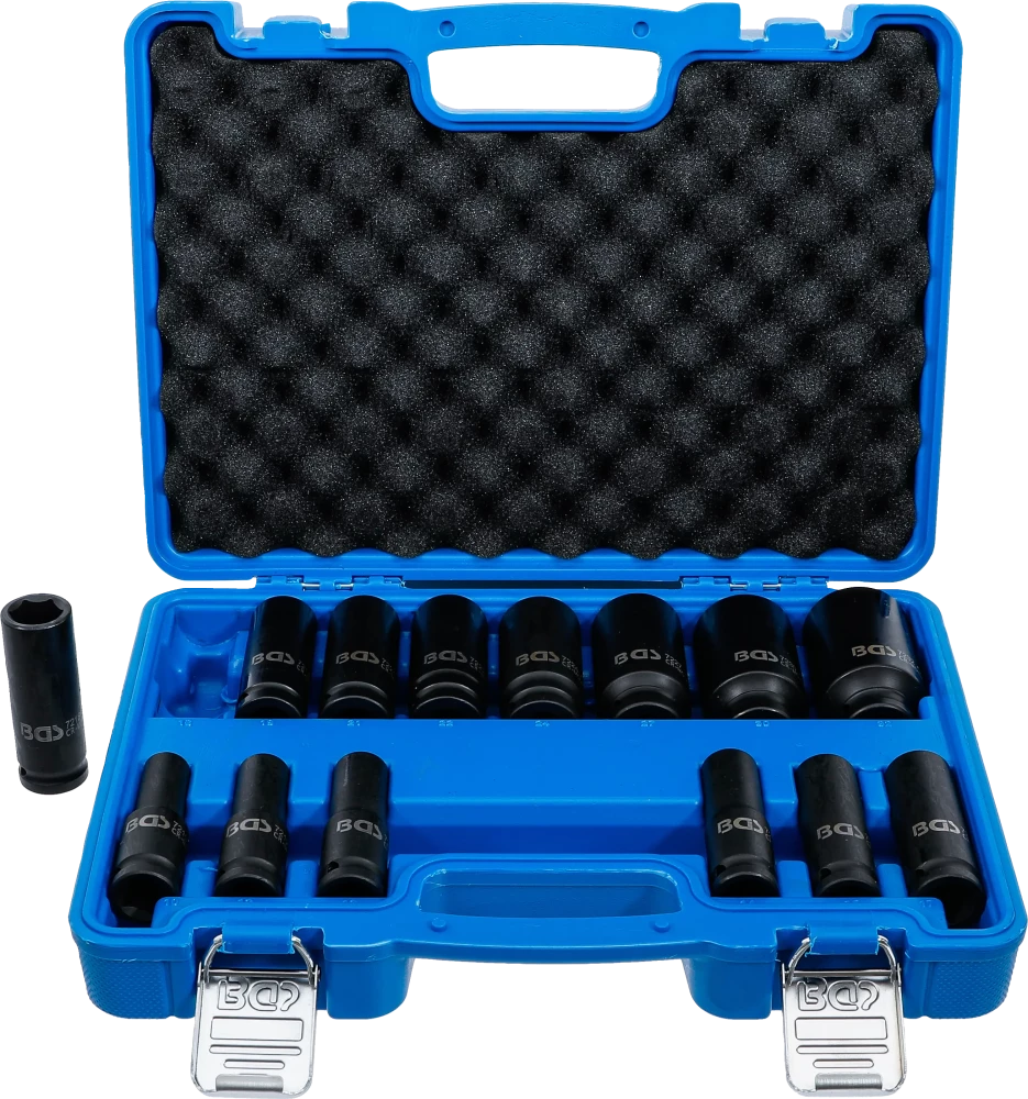 Conjunto de encaixes para chave de caixa de impacto sextavados | Entrada de quadrado interno de 12,5 mm (1/2") | 10 - 32 mm | 14 peças