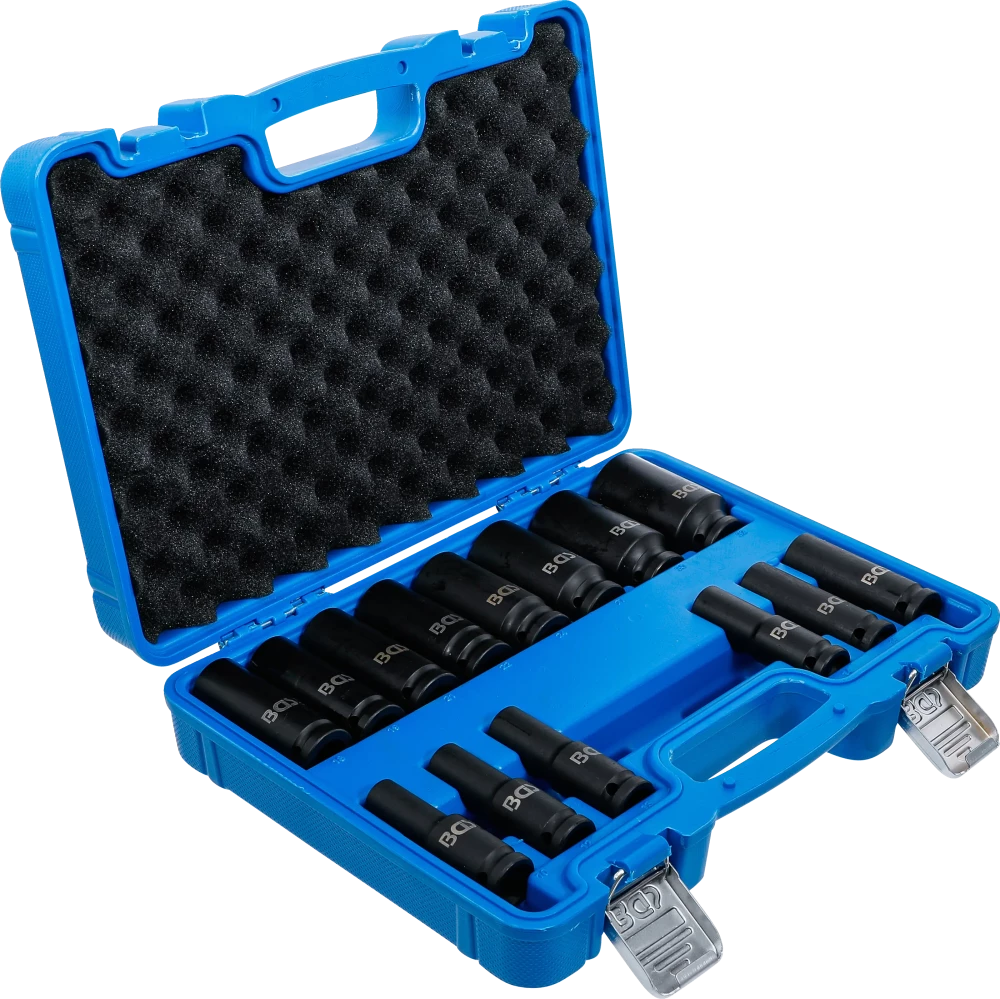 Conjunto de encaixes para chave de caixa de impacto sextavados | Entrada de quadrado interno de 12,5 mm (1/2") | 10 - 32 mm | 14 peças