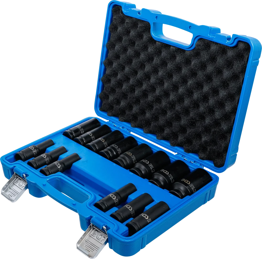 Conjunto de encaixes para chave de caixa de impacto sextavados | Entrada de quadrado interno de 12,5 mm (1/2") | 10 - 32 mm | 14 peças