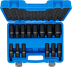 Conjunto de encaixes para chave de caixa de impacto sextavados | Entrada de quadrado interno de 12,5 mm (1/2") | 10 - 32 mm | 14 peças