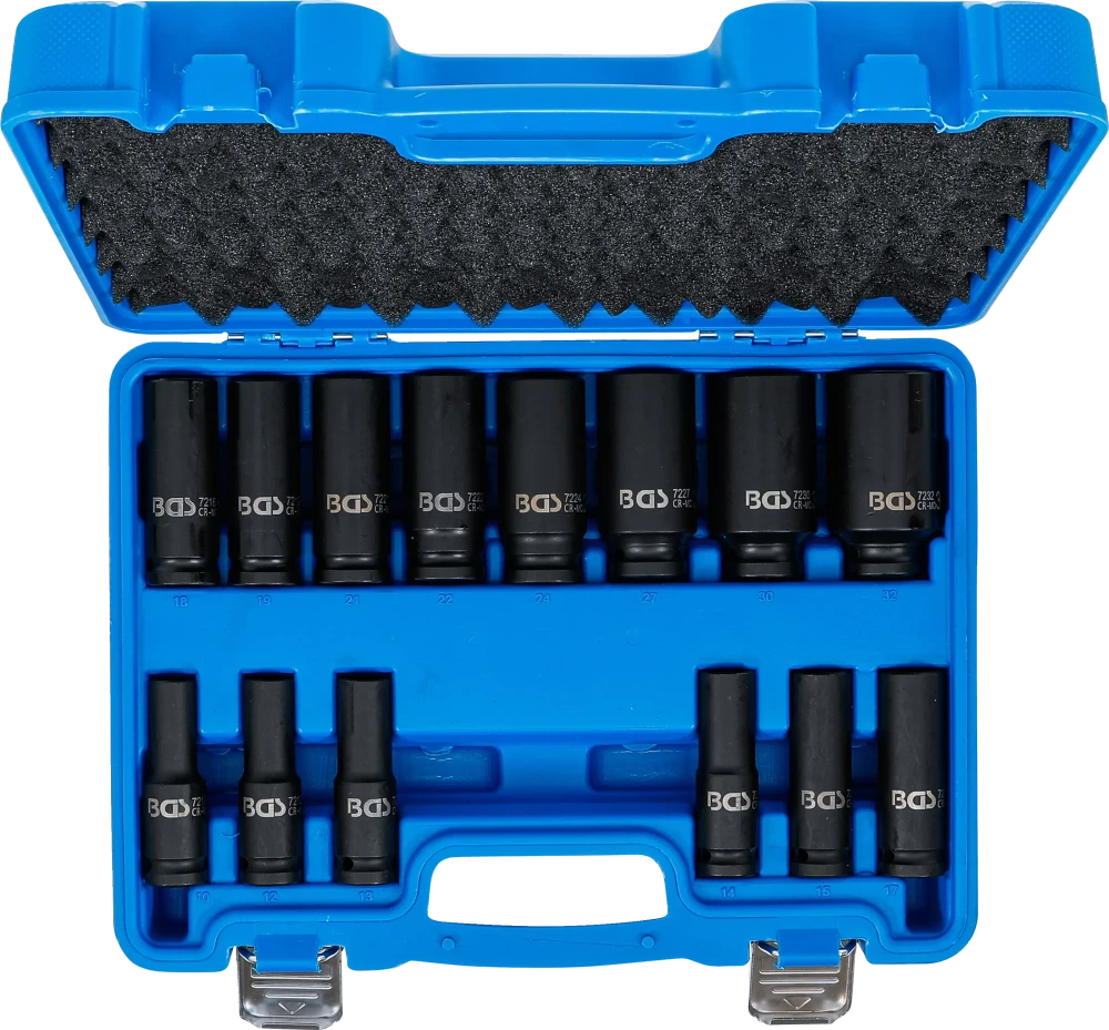 Conjunto de encaixes para chave de caixa de impacto sextavados | Entrada de quadrado interno de 12,5 mm (1/2") | 10 - 32 mm | 14 peças