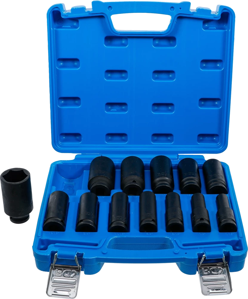 Conjunto de encaixes para chave de caixa de impacto sextavado, profundos | Entrada de quadrado interno de 12,5 mm (1/2") | Tamanhos em polegadas | 13 peças