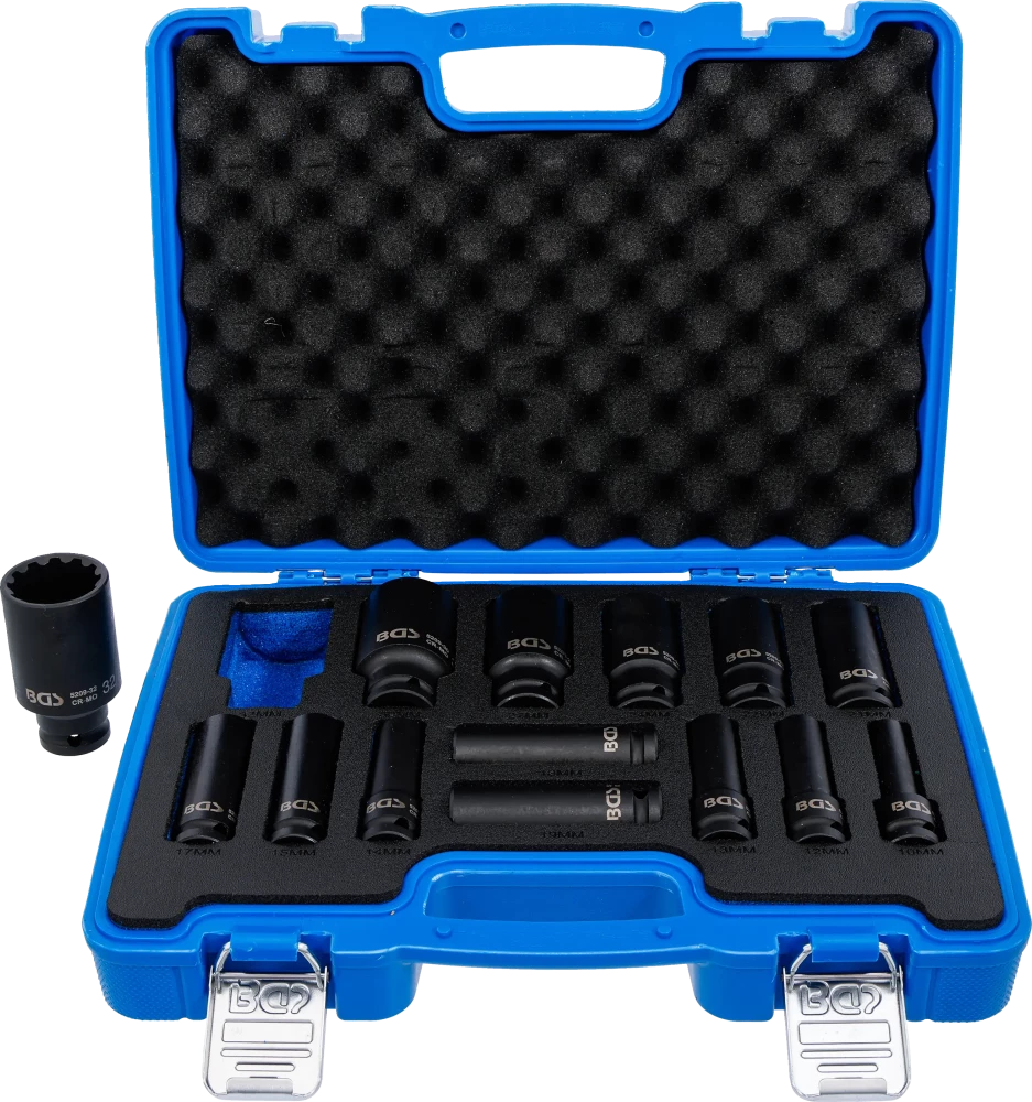 Conjunto de encaixes para chave de caixa de impacto Gear Lock | Entrada de quadrado interno de 12,5 mm (1/2") | 10 - 32 mm | 14 peças