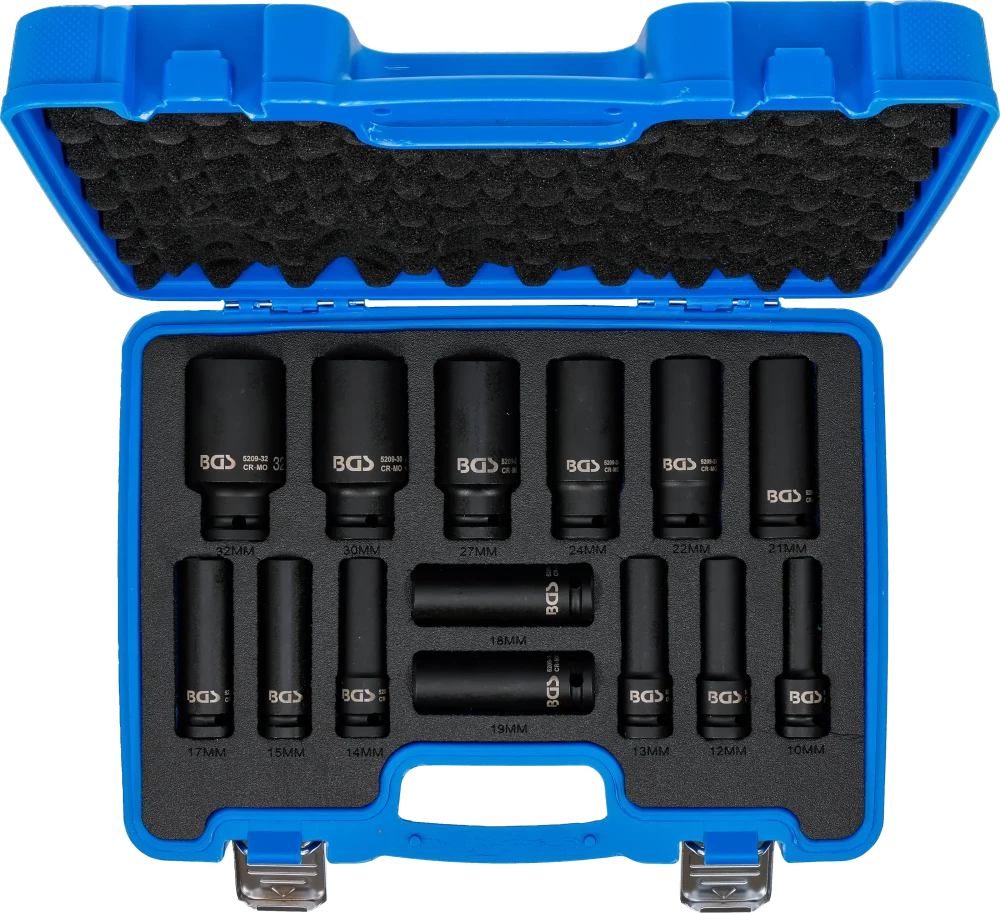 Conjunto de encaixes para chave de caixa de impacto Gear Lock | Entrada de quadrado interno de 12,5 mm (1/2") | 10 - 32 mm | 14 peças