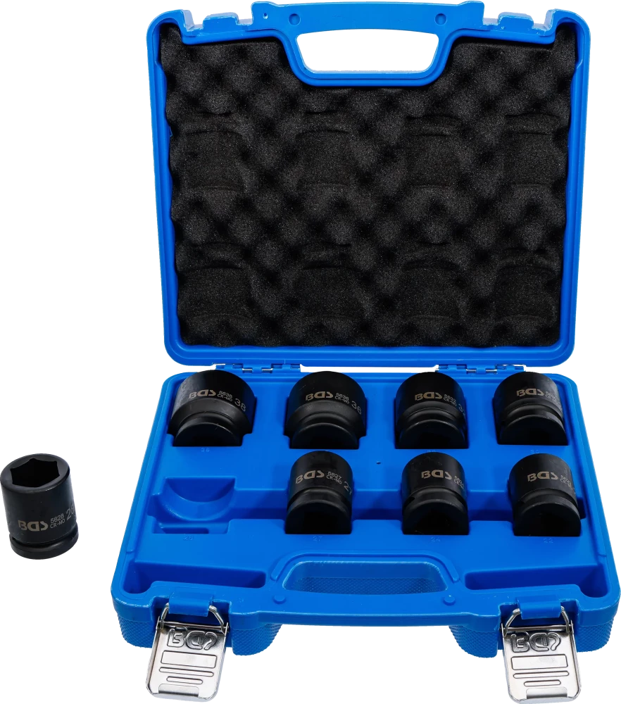 Conjunto de encaixes para chave de caixa de impacto | Entrada de quadrado interno de 20 mm (3/4") | 22 - 38 mm | 8 peças
