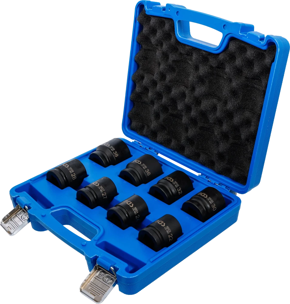 Conjunto de encaixes para chave de caixa de impacto | Entrada de quadrado interno de 20 mm (3/4") | 22 - 38 mm | 8 peças