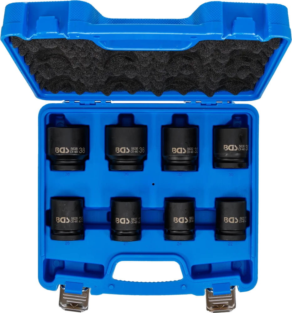 Conjunto de encaixes para chave de caixa de impacto | Entrada de quadrado interno de 20 mm (3/4") | 22 - 38 mm | 8 peças