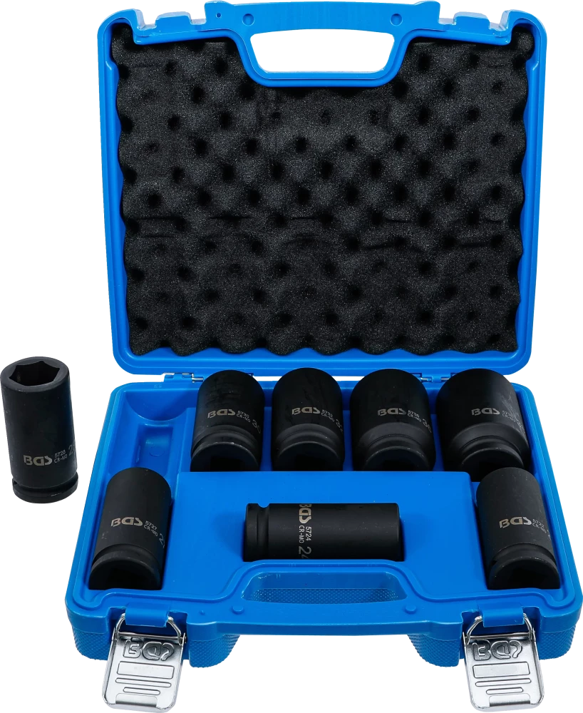 Conjunto de encaixes para chave de caixa de impacto, extra fundos | Entrada de quadrado interno de 20 mm (3/4") | 22 - 38 mm | 8 peças