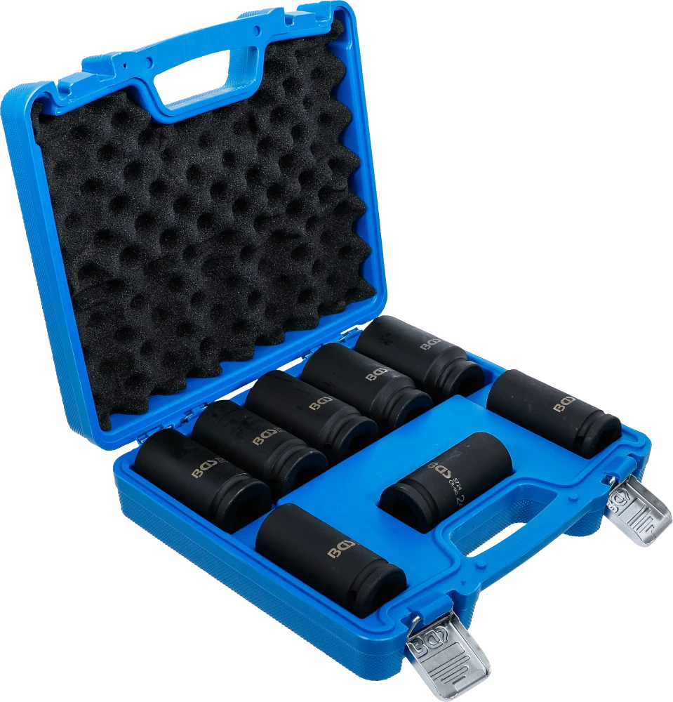Conjunto de encaixes para chave de caixa de impacto, extra fundos | Entrada de quadrado interno de 20 mm (3/4") | 22 - 38 mm | 8 peças