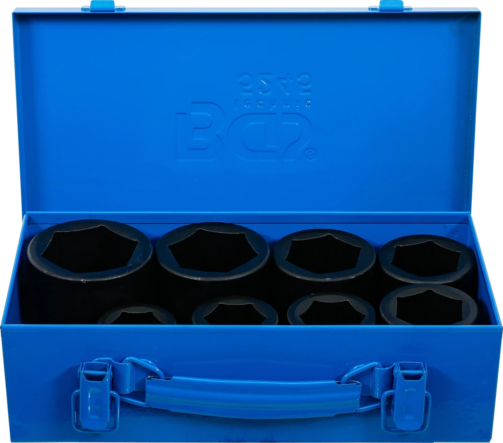 Conjunto de encaixes para chave de caixa de impacto sextavados | Entrada de quadrado interno de 25 mm (1") | 27 - 50 mm | 8 peças