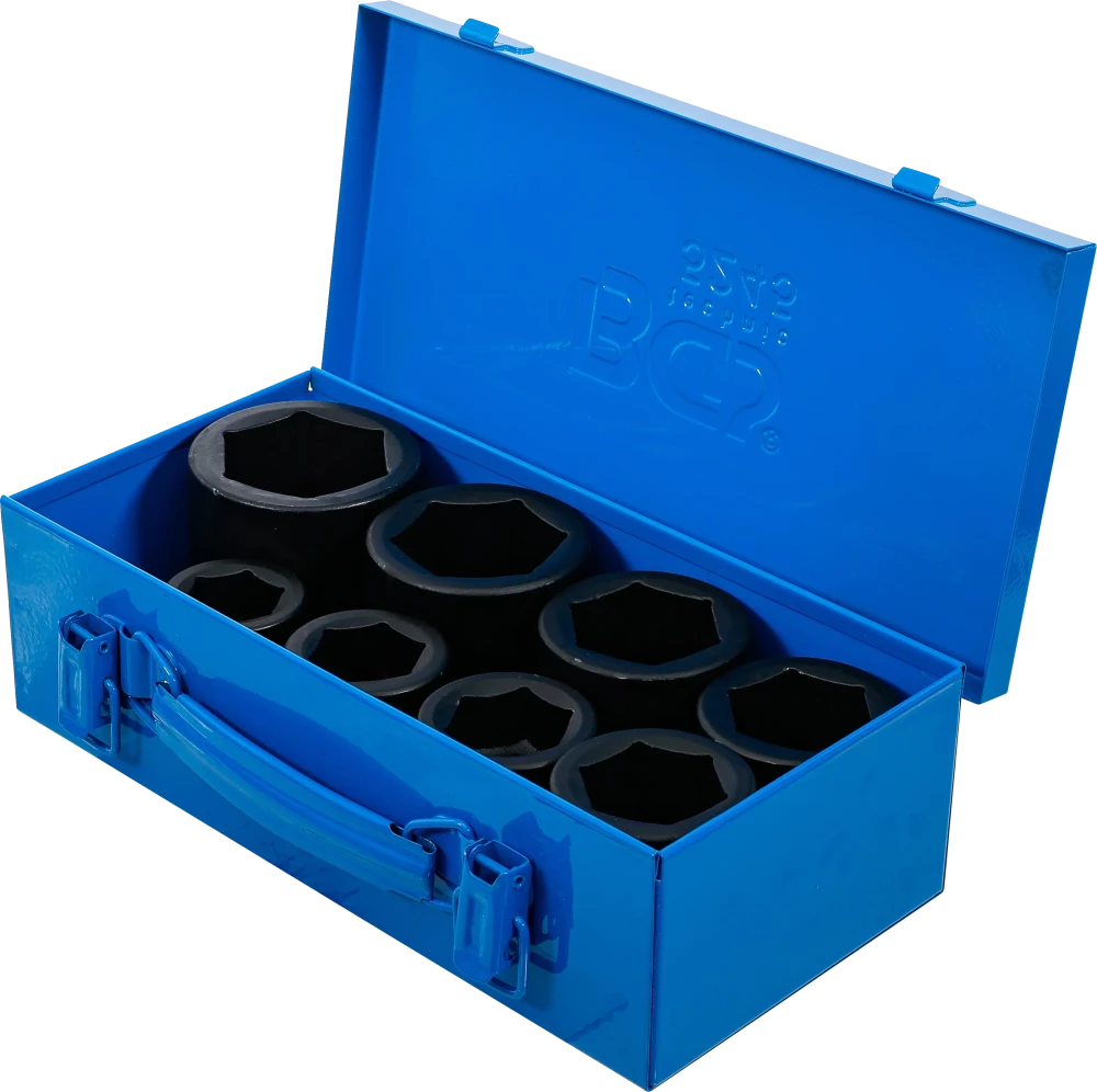Conjunto de encaixes para chave de caixa de impacto sextavados | Entrada de quadrado interno de 25 mm (1") | 27 - 50 mm | 8 peças