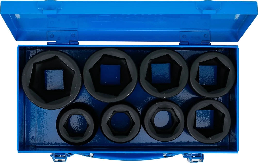Conjunto de encaixes para chave de caixa de impacto sextavados | Entrada de quadrado interno de 25 mm (1") | 27 - 50 mm | 8 peças