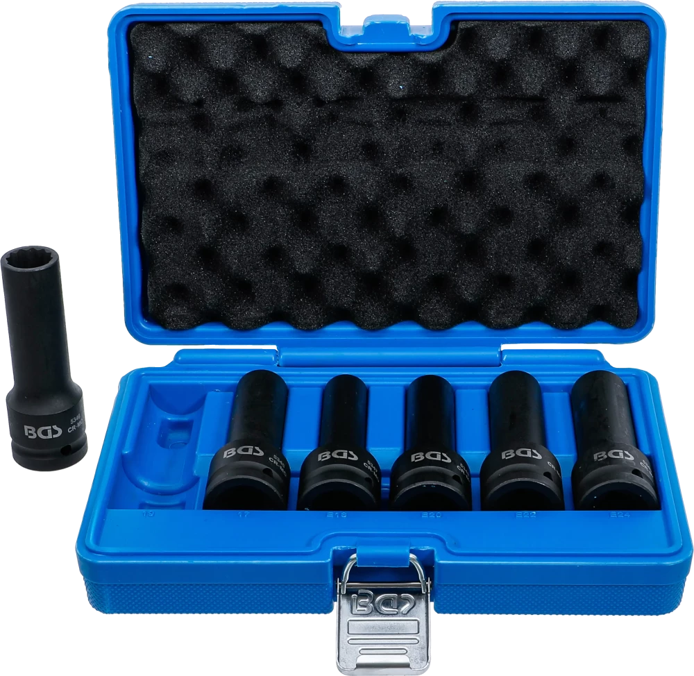 Conjunto de encaixes para chave de caixa de impacto perfil em E, bihexagonais | Entrada de quadrado interno de 20 mm (3/4") | 6 peças