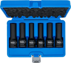 Conjunto de encaixes para chave de caixa de impacto perfil em E, bihexagonais | Entrada de quadrado interno de 20 mm (3/4") | 6 peças
