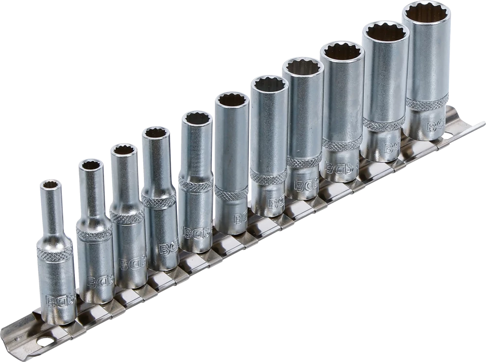 Conjunto de encaixes para chave de caixa bihexagonais, profundos | Entrada de quadrado interno de 6,3 mm (1/4") | 4 - 13 mm | 11 peças
